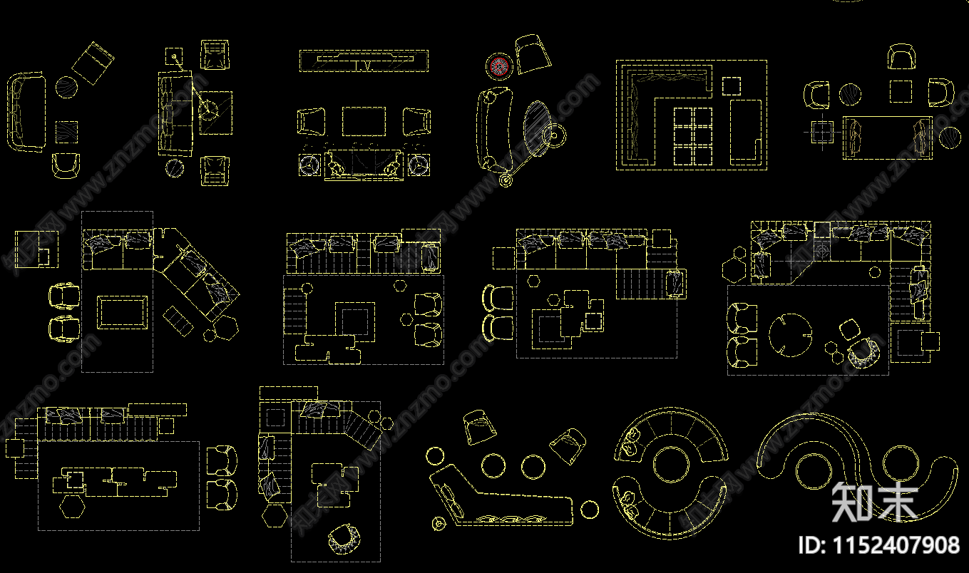 现代家具沙发图库cad施工图下载【ID:1152407908】