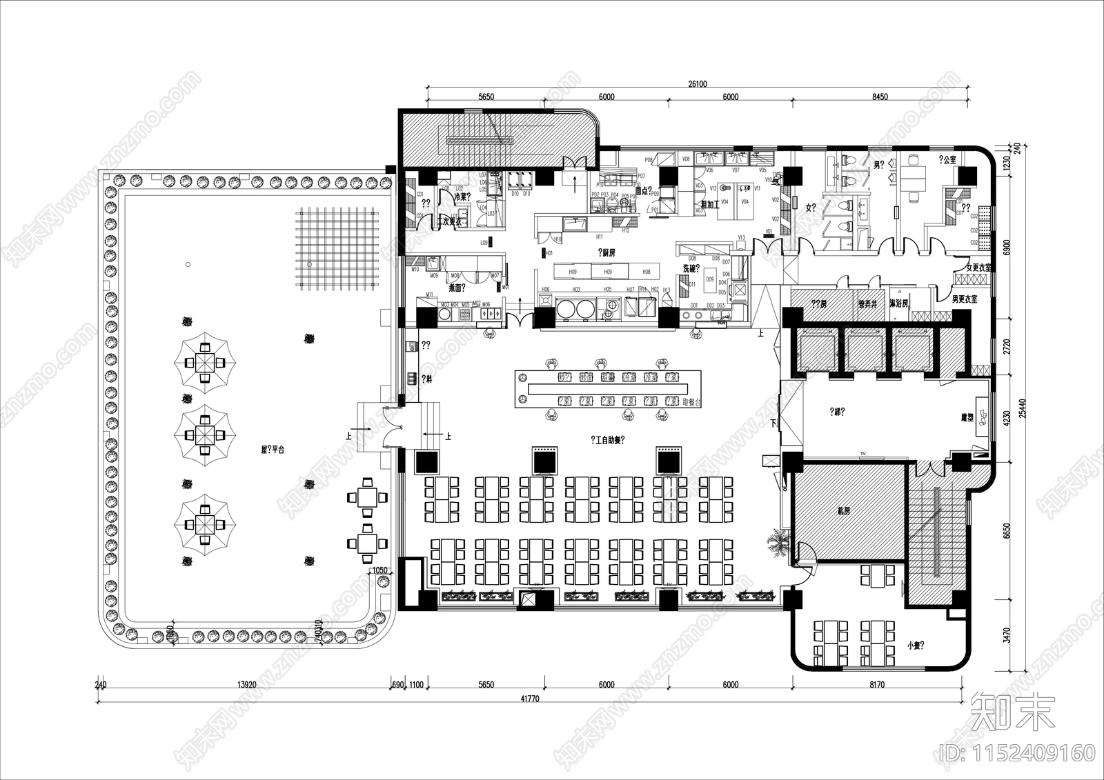 员工食堂平面布局图cad施工图下载【ID:1152409160】