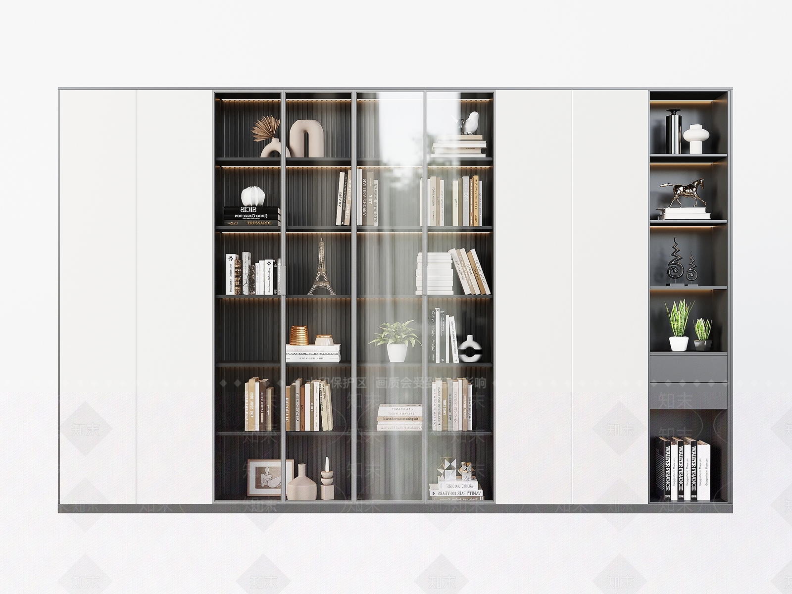现代书柜3D模型下载【ID:1152410214】
