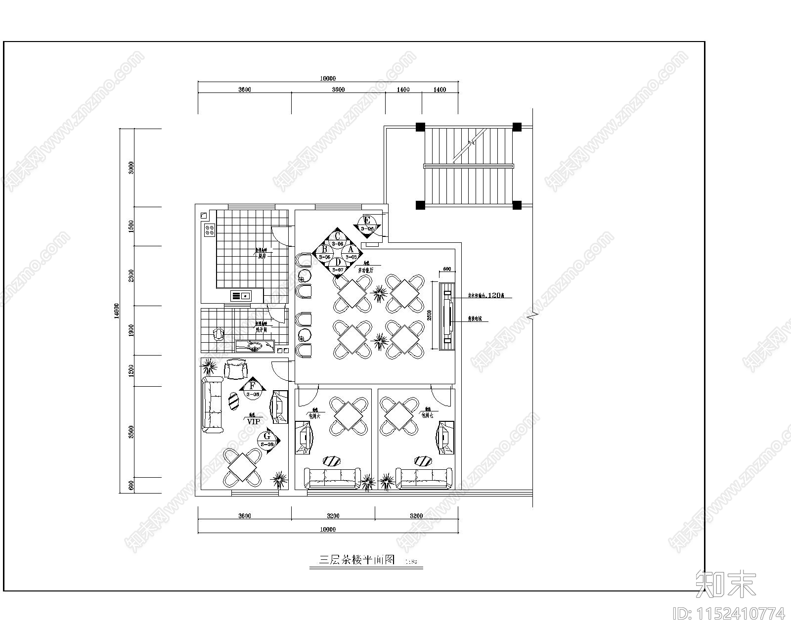 现代简约茶楼cad施工图下载【ID:1152410774】