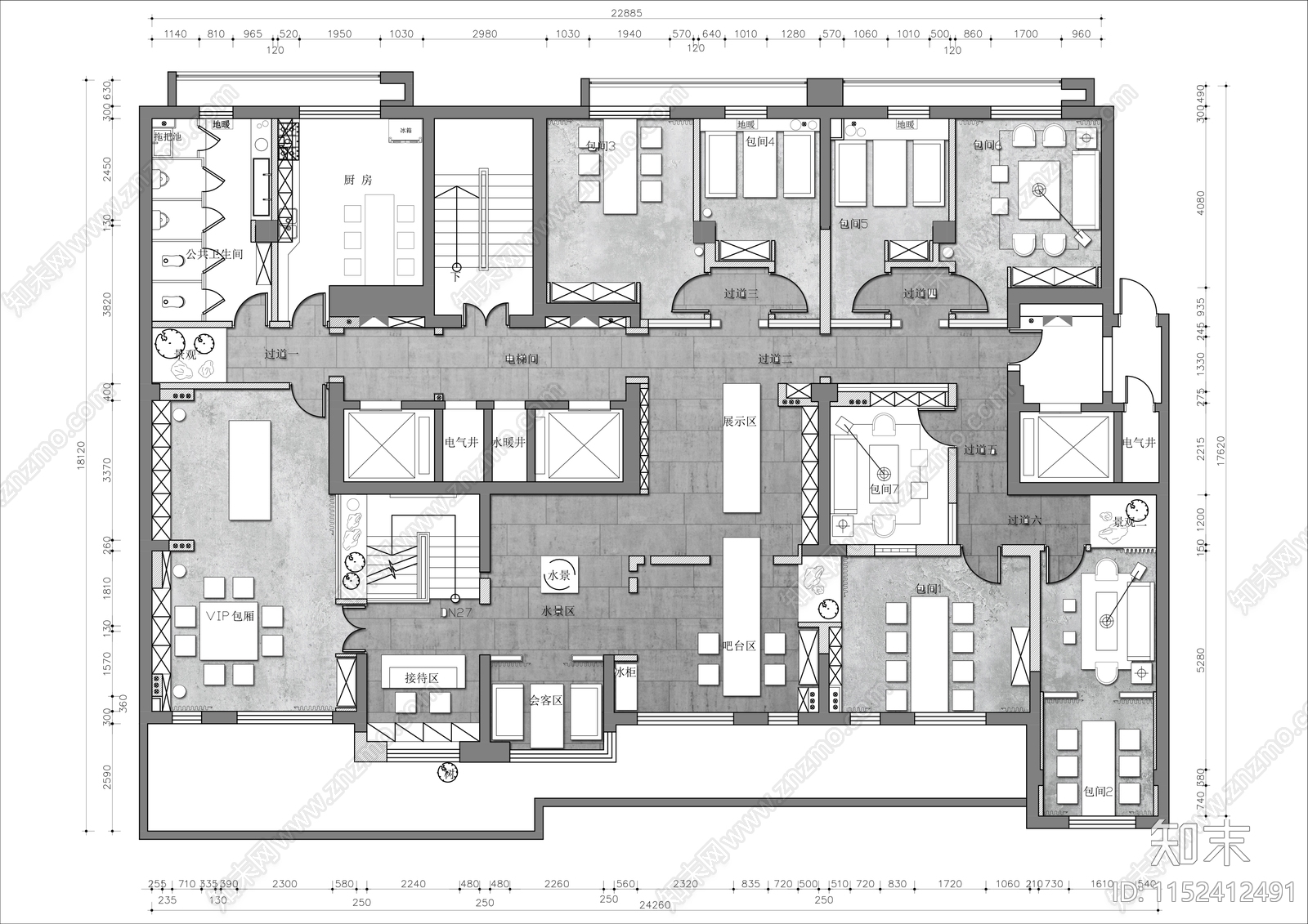 400㎡茶叶体验馆平面布局图施工图下载【ID:1152412491】