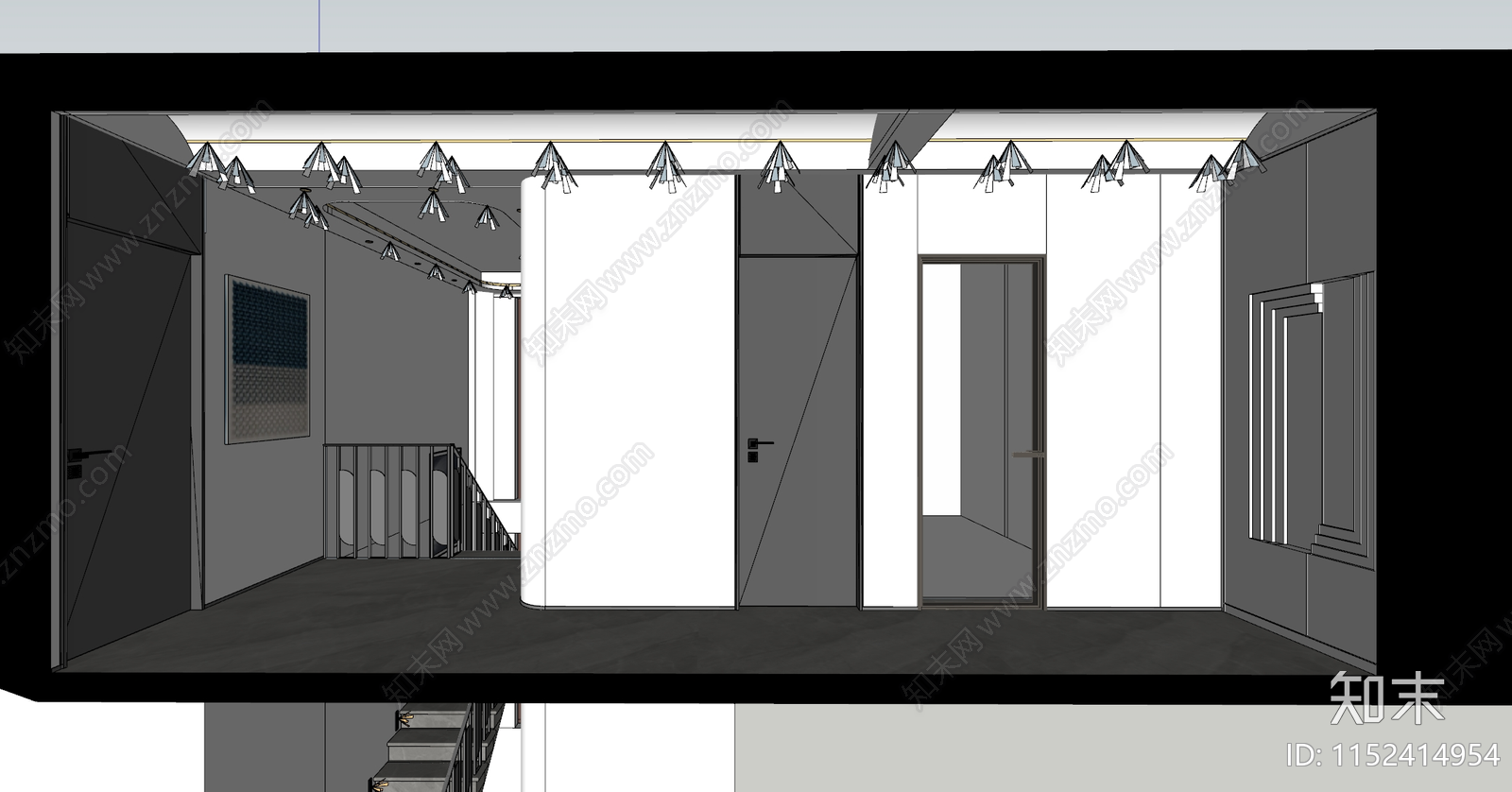 现代黑白灰楼梯间SU模型下载【ID:1152414954】