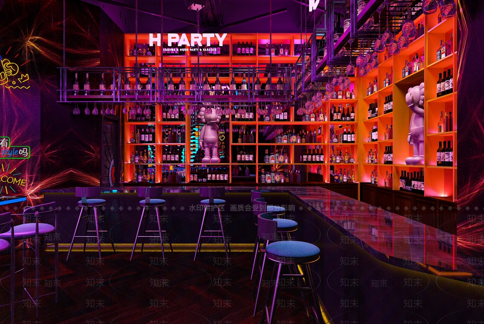 现代赛博朋克酒吧SU模型下载【ID:1152553637】
