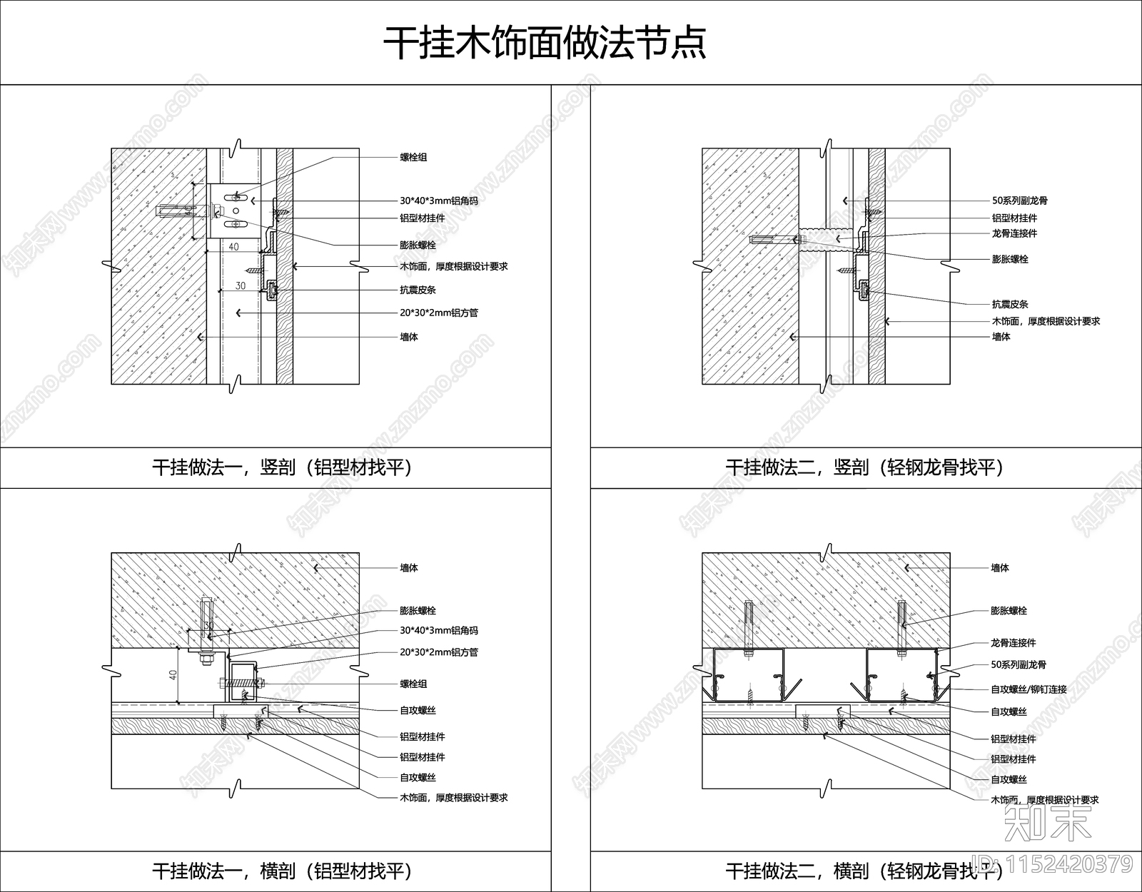 干挂木饰面工艺节点施工图下载【ID:1152420379】