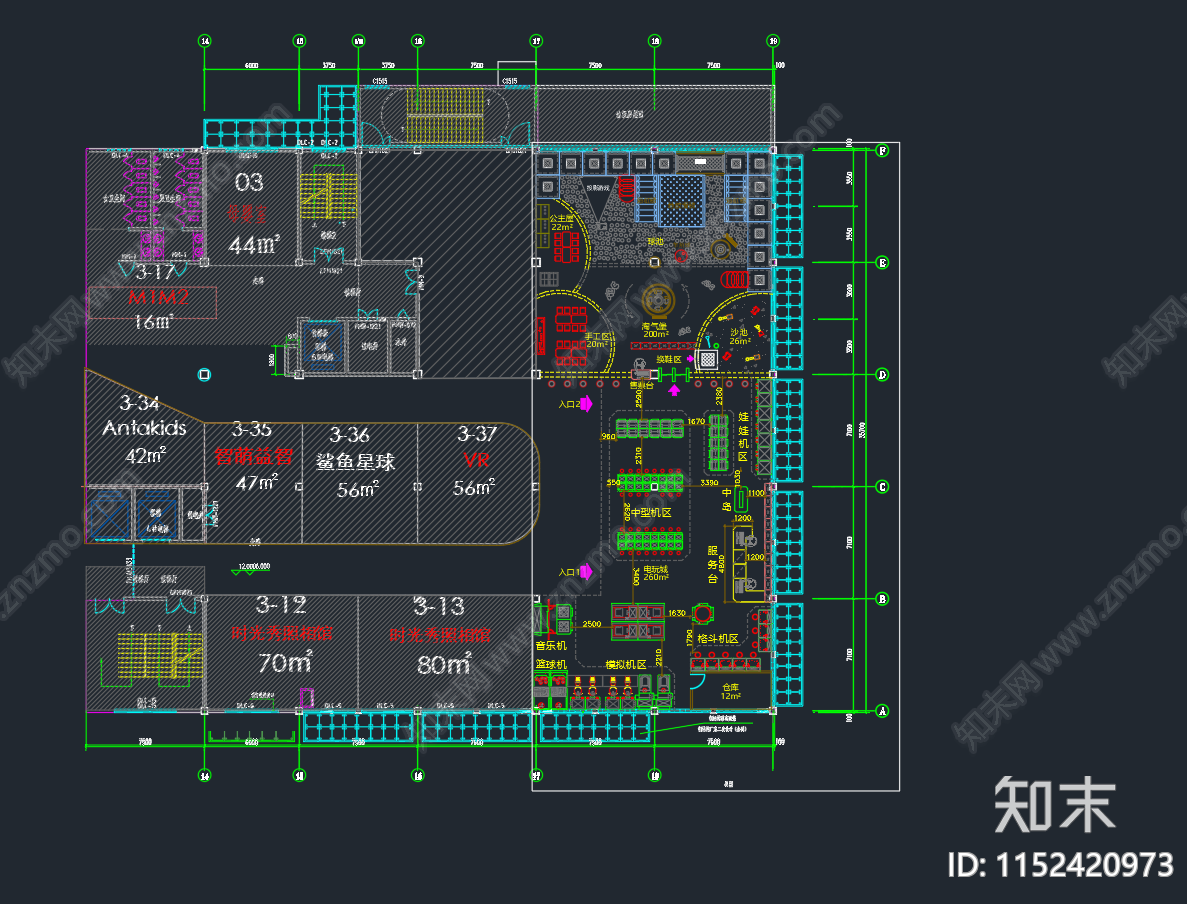 湖北电玩城cad施工图下载【ID:1152420973】