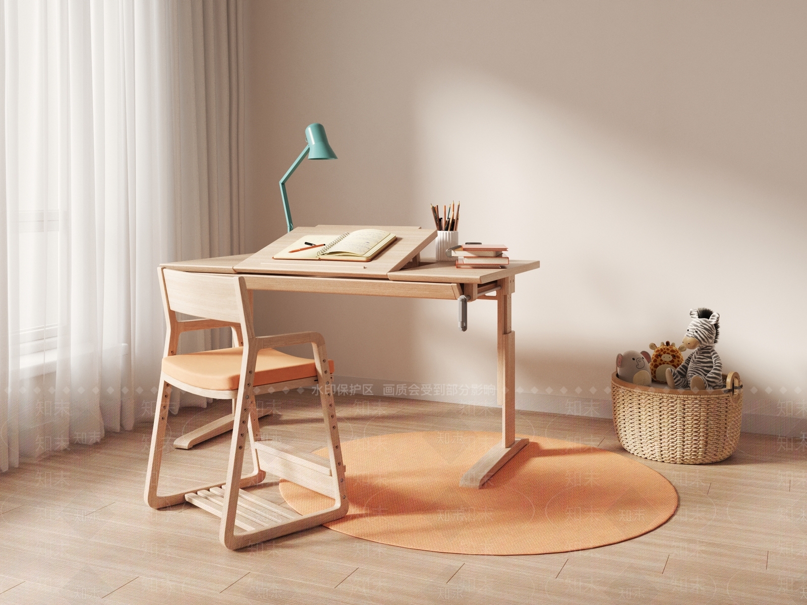 现代儿童桌椅组合3D模型下载【ID:1152421586】