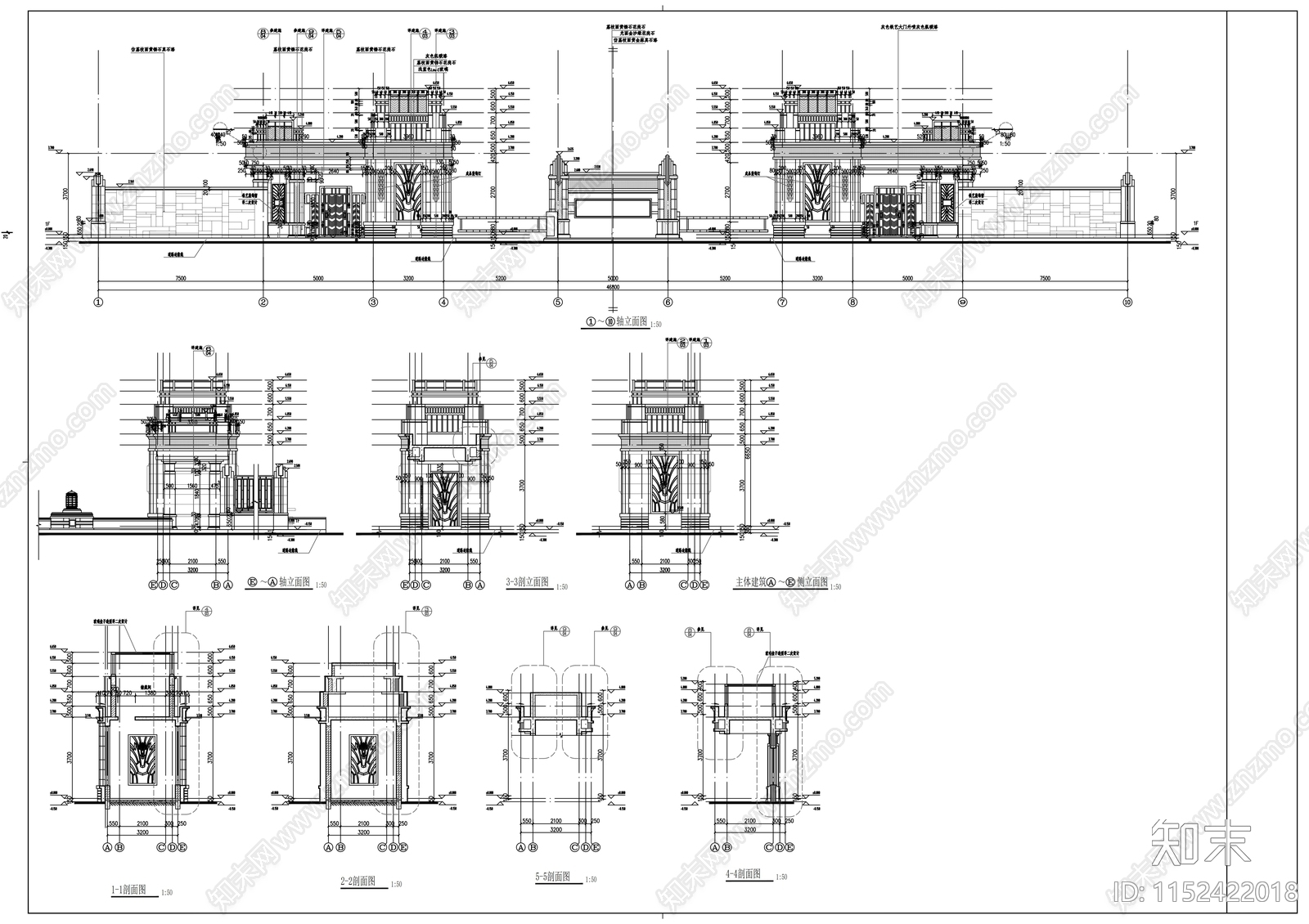 高档小区入口大门施工图下载【ID:1152422018】