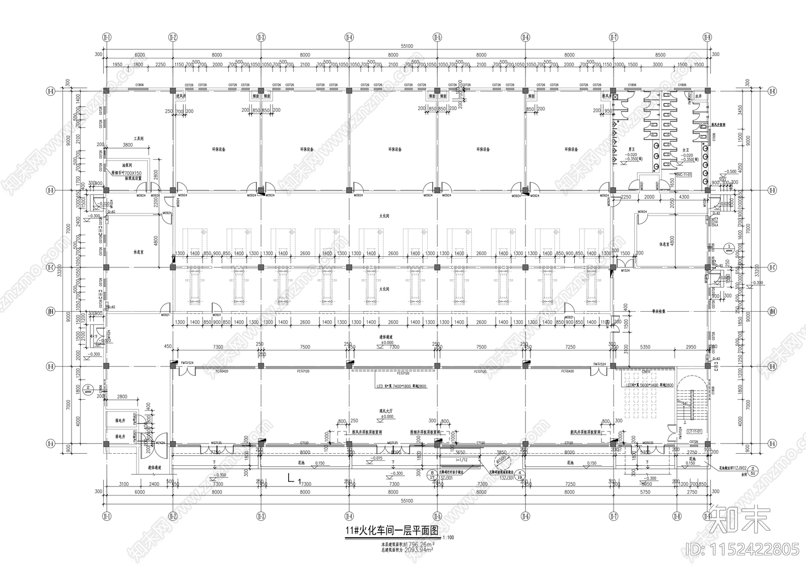 火化车间建筑cad施工图下载【ID:1152422805】