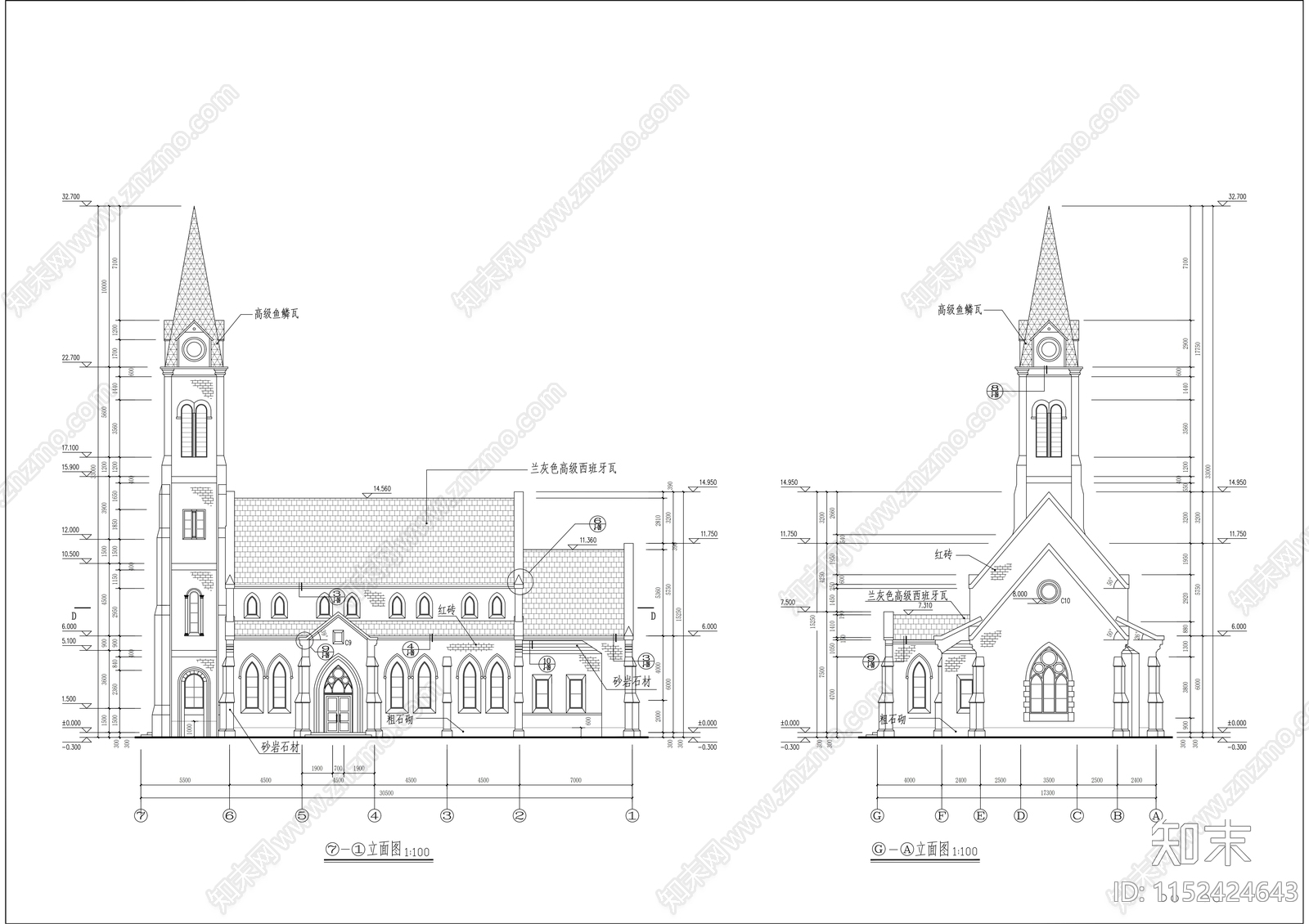 欧式古典欧式教堂建筑cad施工图下载【ID:1152424643】