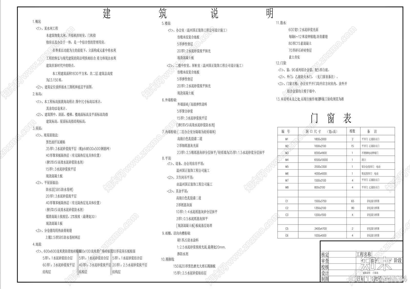 管理房建筑给排水cad施工图下载【ID:1152424634】