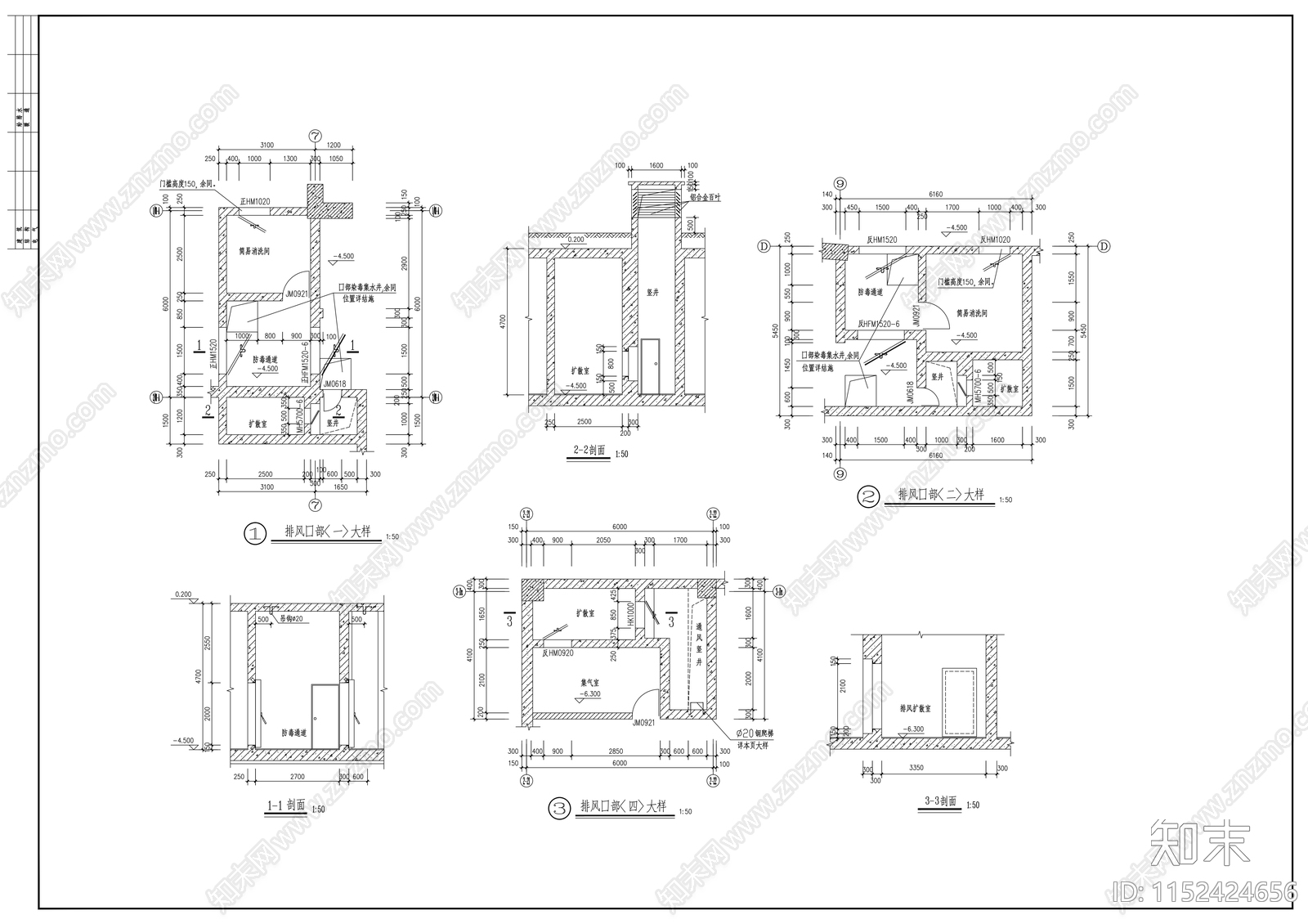 人防地下室建筑cad施工图下载【ID:1152424656】