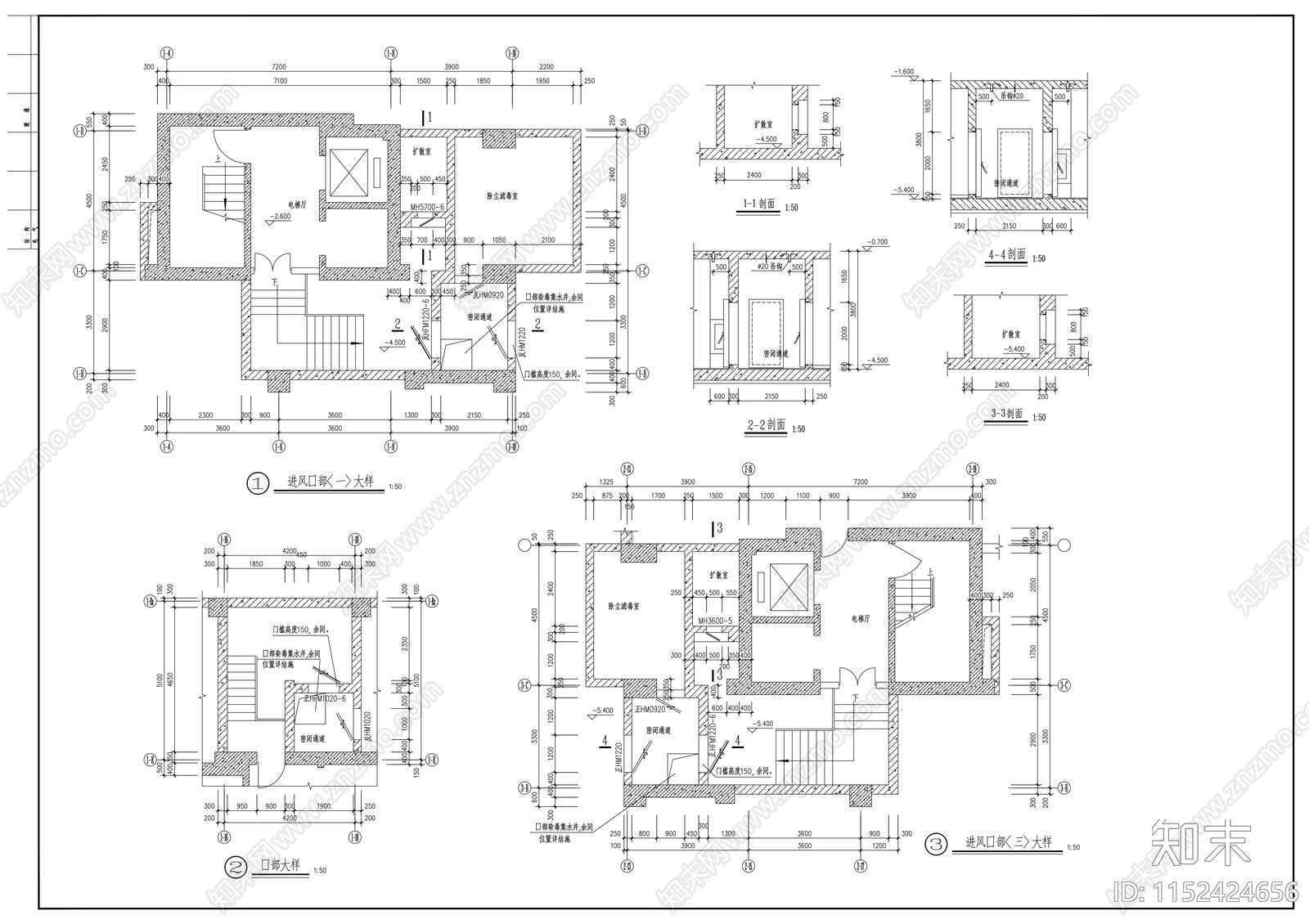 人防地下室建筑cad施工图下载【ID:1152424656】