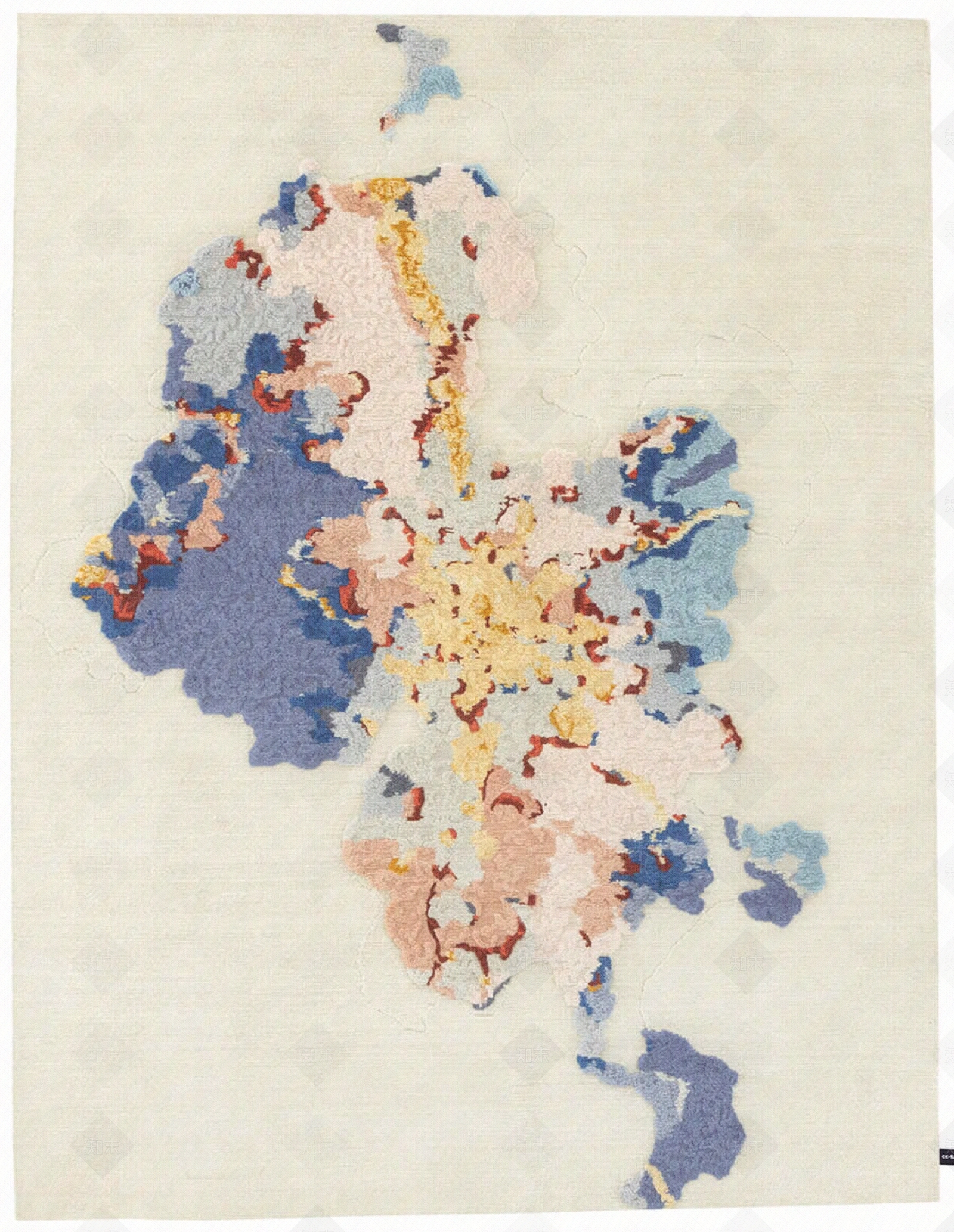 新中式黄蓝色抽象图案地毯贴图下载【ID:1152433001】