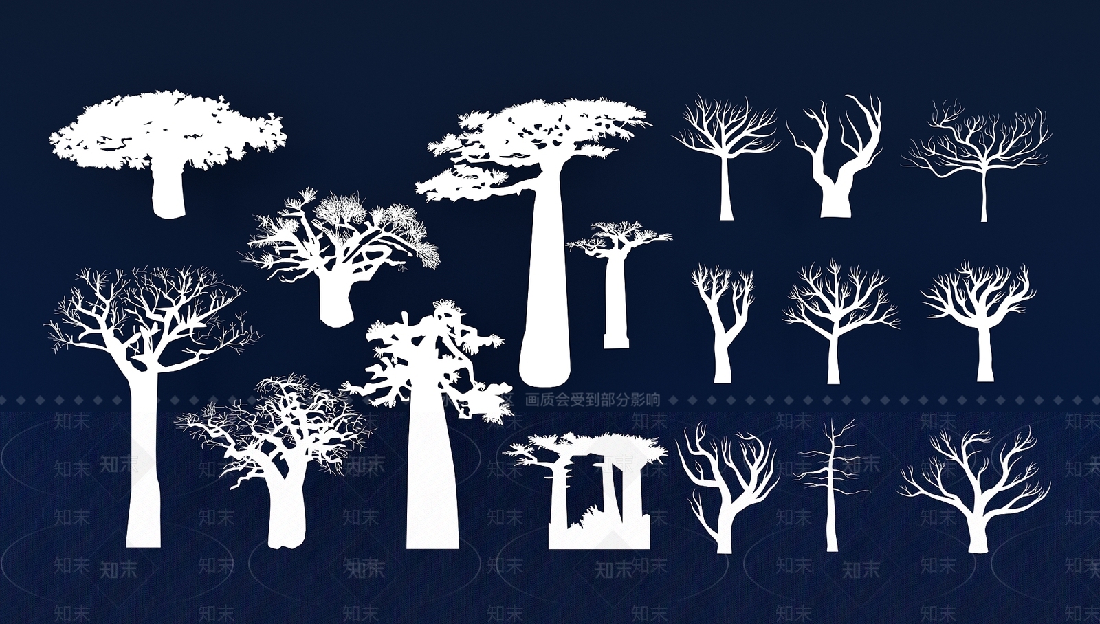 现代树枝剪影墙饰3D模型下载【ID:1152435879】