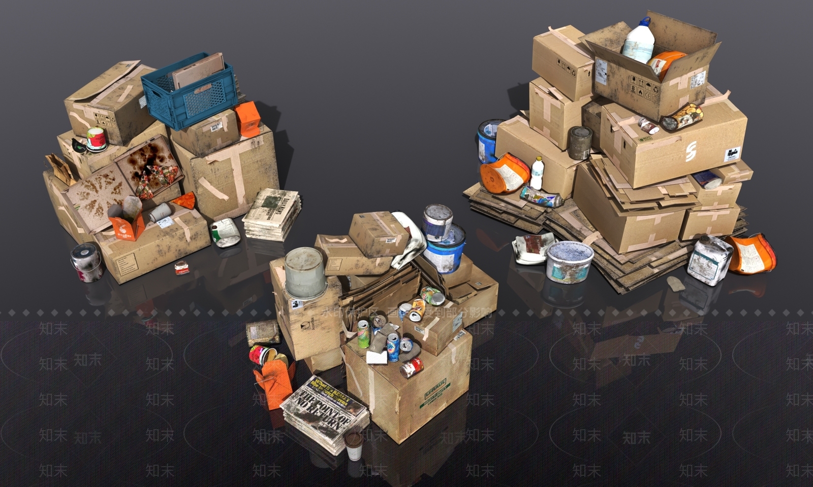 废旧木框纸箱子3D模型下载【ID:1152436132】