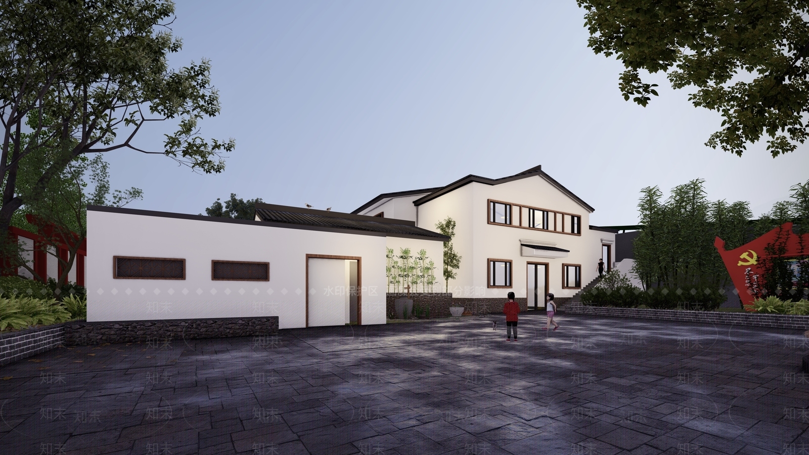 新中式公共建筑SU模型下载【ID:1157183991】