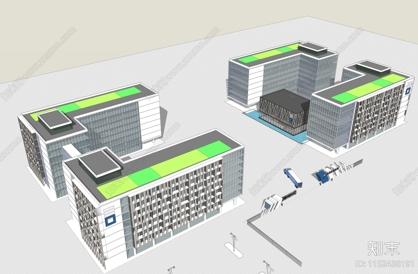 现代物流园高层办公楼SU模型下载【ID:1152438191】