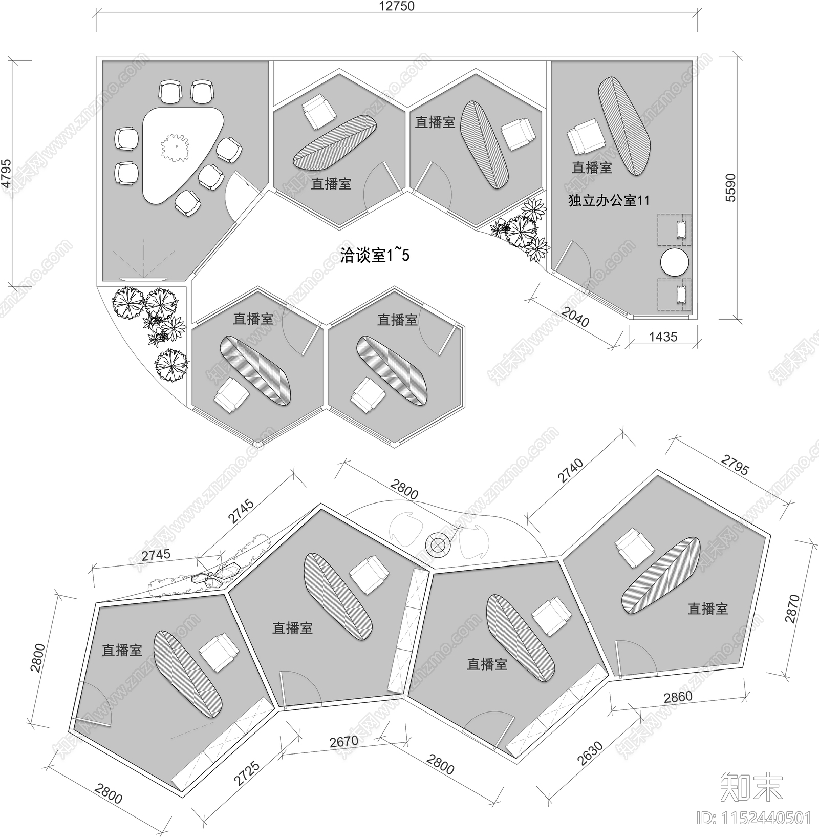 网红直播间平面图cad施工图下载【ID:1152440501】