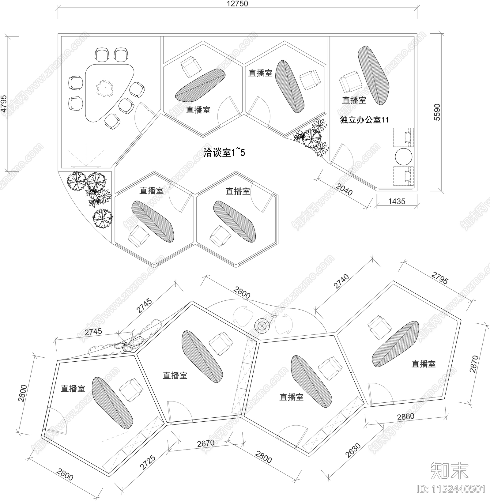 网红直播间平面图cad施工图下载【ID:1152440501】