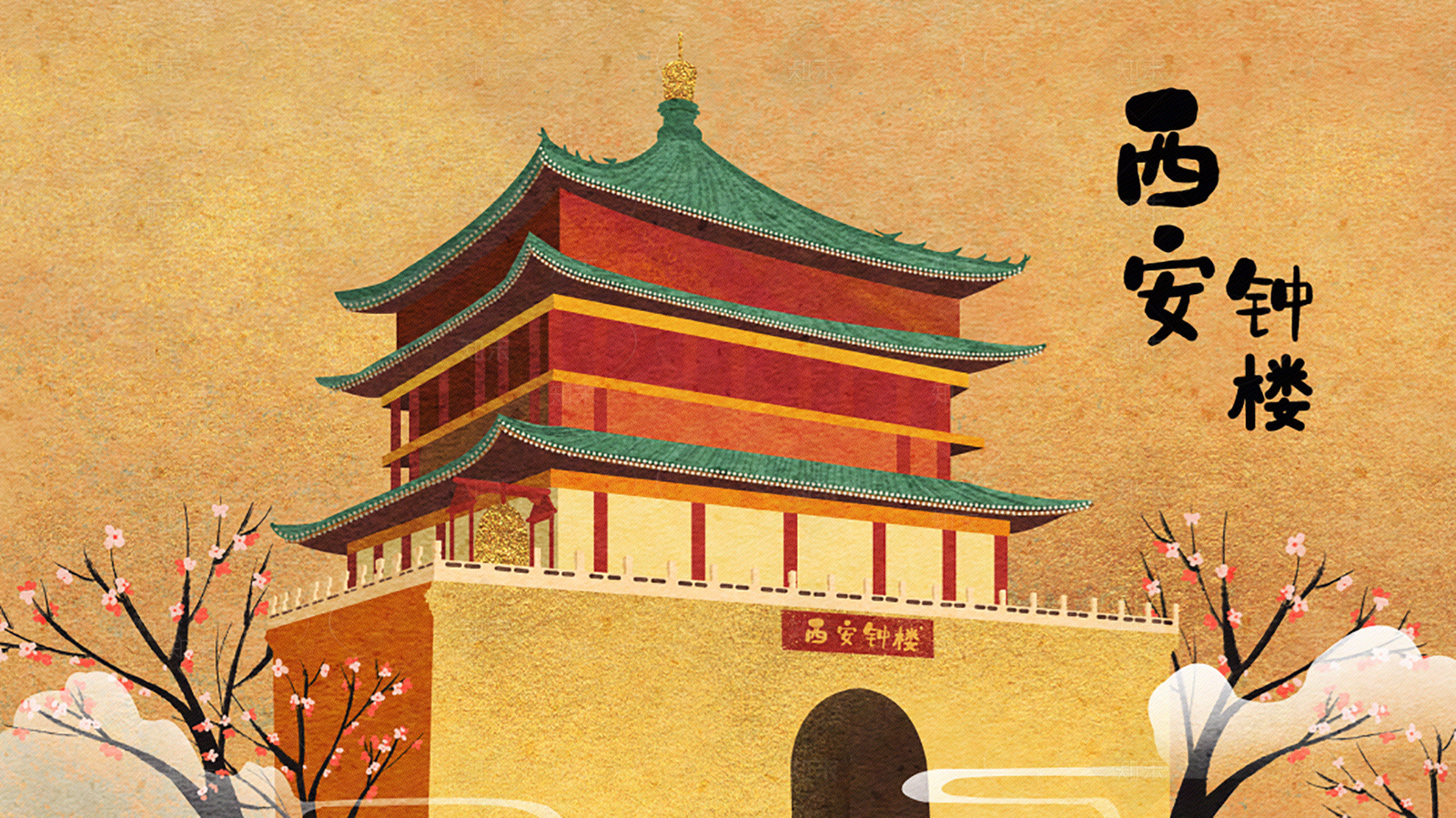 西安国潮古建筑壁画贴图下载【ID:1152441461】