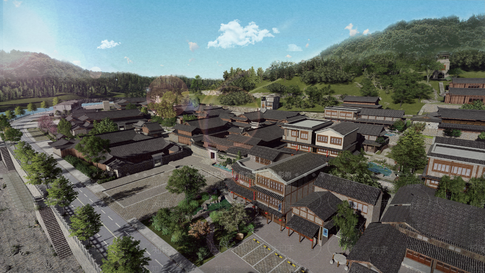 中式美丽乡村SU模型下载【ID:1152442719】