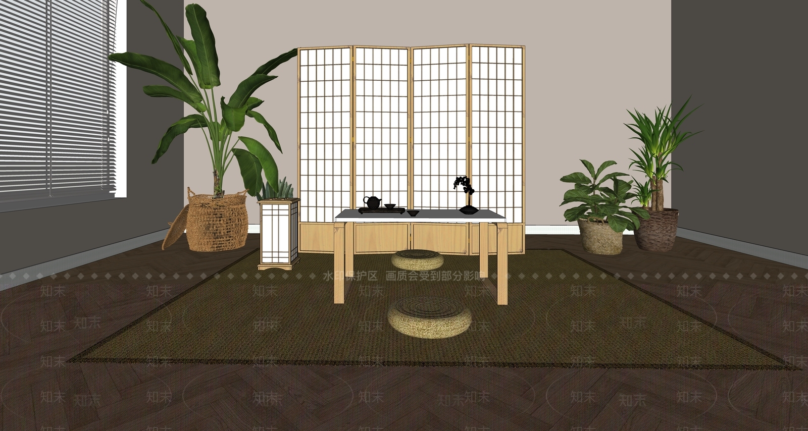 新中式茶室SU模型下载【ID:1152444159】