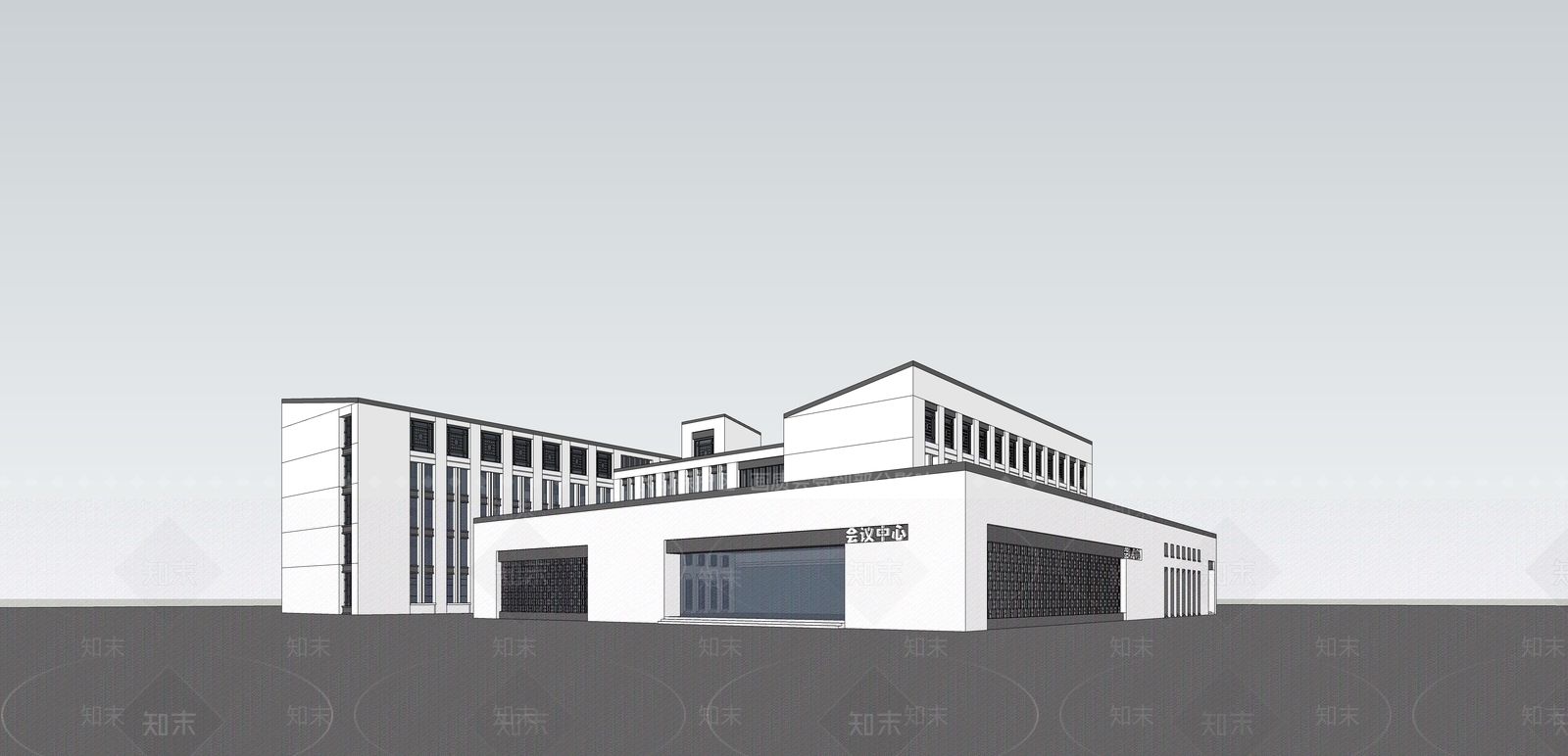 现代徽派风格校园图书馆SU模型下载【ID:1152444528】