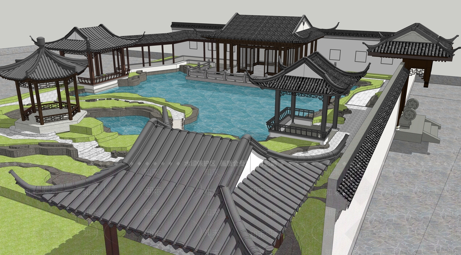 别墅庭院SU模型精品下载_SketchUp模型_知末网