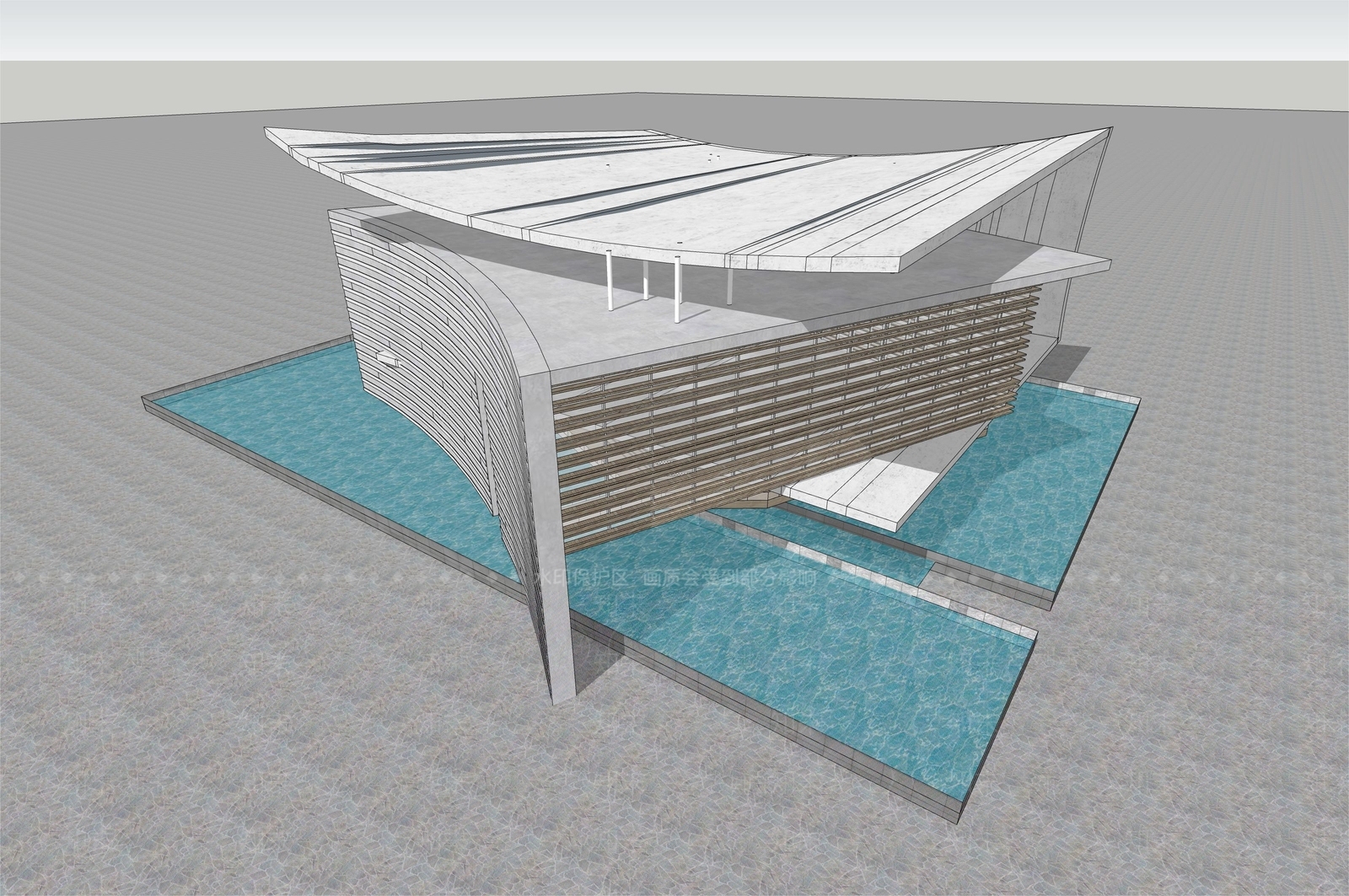 现代展览馆建筑SU模型下载【ID:1152450837】
