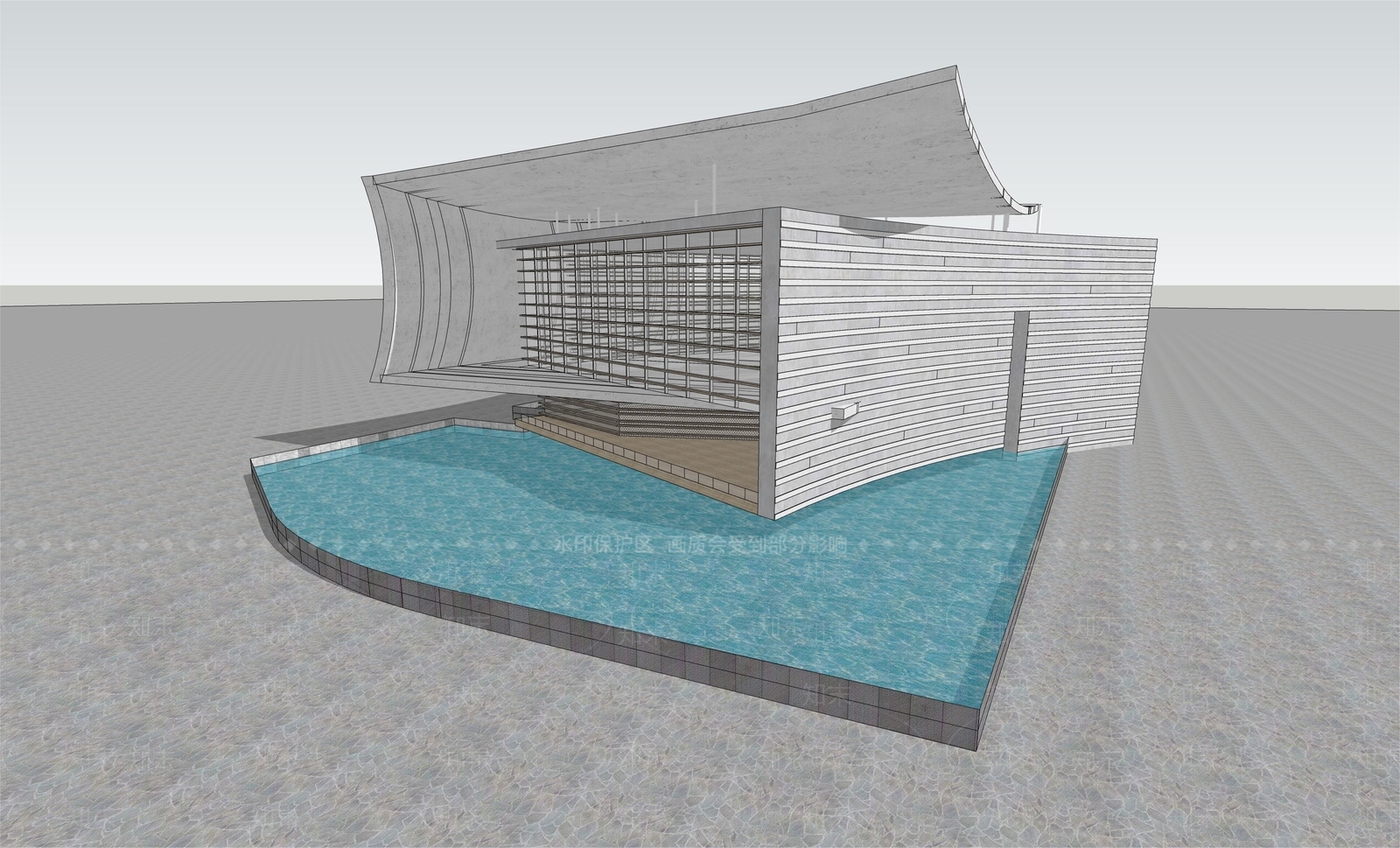 现代展览馆建筑SU模型下载【ID:1152450837】