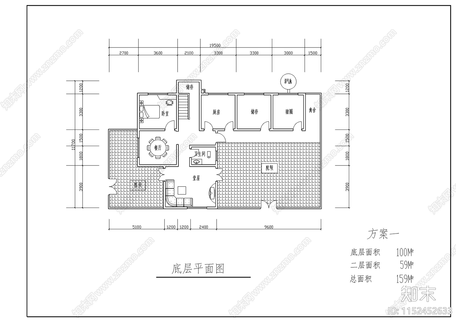 川南民居风格建筑平面图cad施工图下载【ID:1152452633】