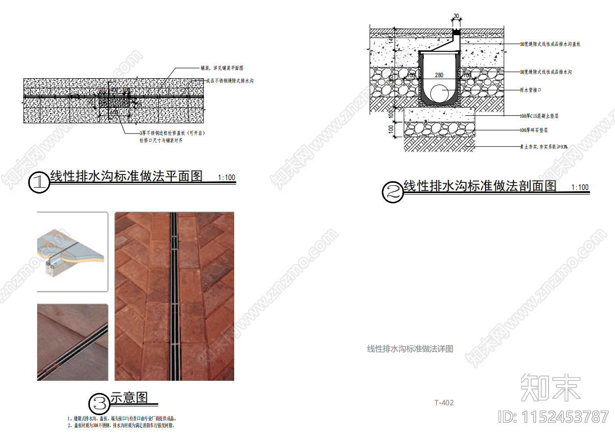 线性排水沟标准做法详图施工图下载【ID:1152453787】
