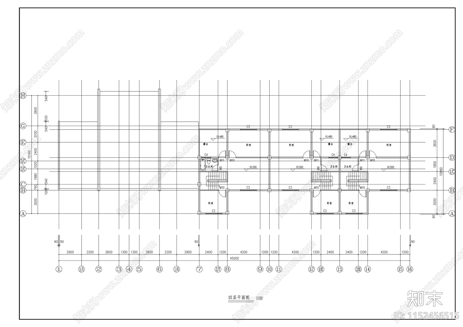 仿古民居建筑平面图cad施工图下载【ID:1152456515】