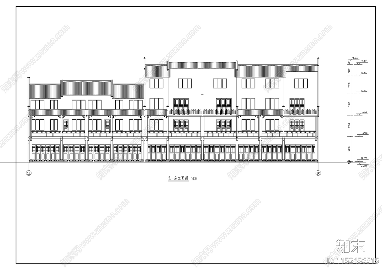 仿古民居建筑平面图施工图下载【ID:1152456515】