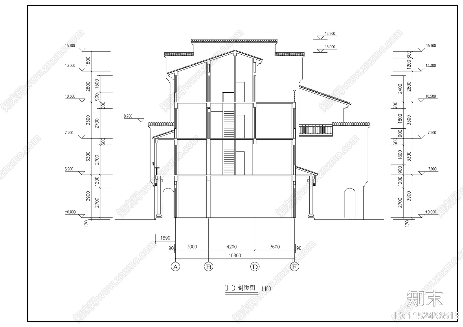 仿古民居建筑平面图cad施工图下载【ID:1152456515】