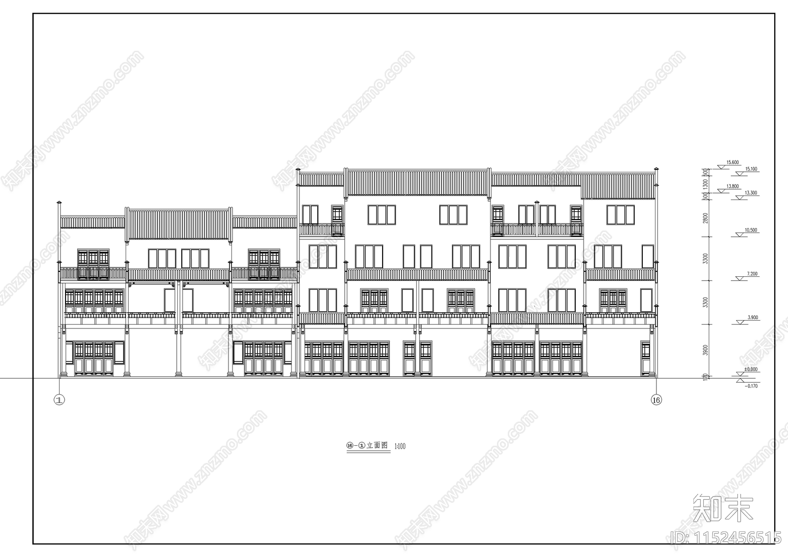 仿古民居建筑平面图cad施工图下载【ID:1152456515】