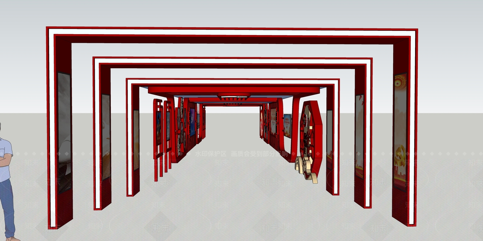 现代户外党建文化长廊SU模型下载【ID:1152457395】