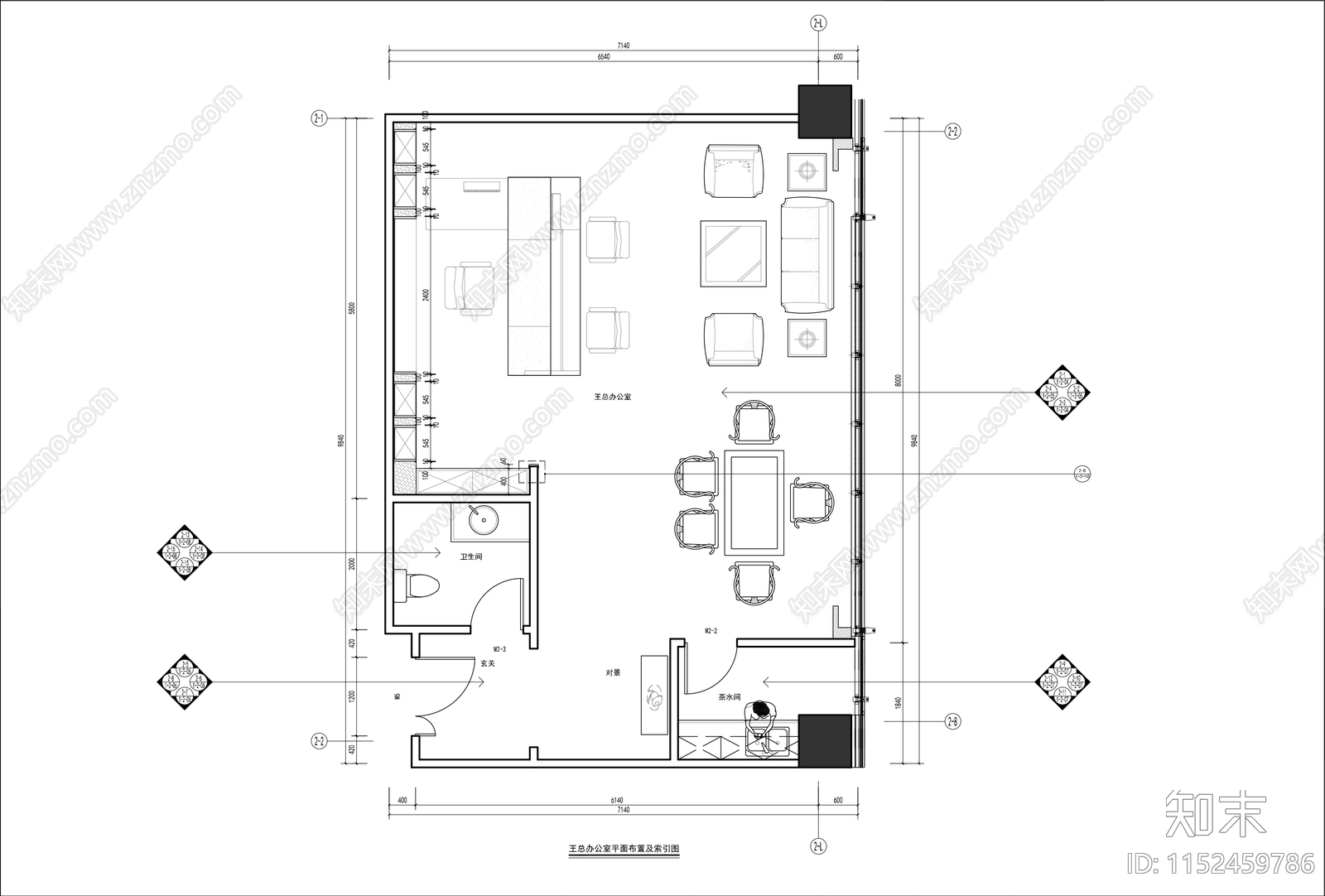 现代总经理办公室茶水间卫生间施工图下载【ID:1152459786】