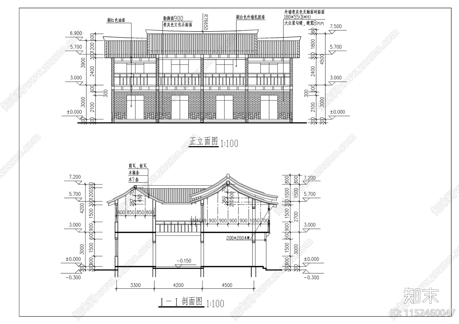 三套李白故居风景区仿唐民居建筑cad施工图下载【ID:1152460047】