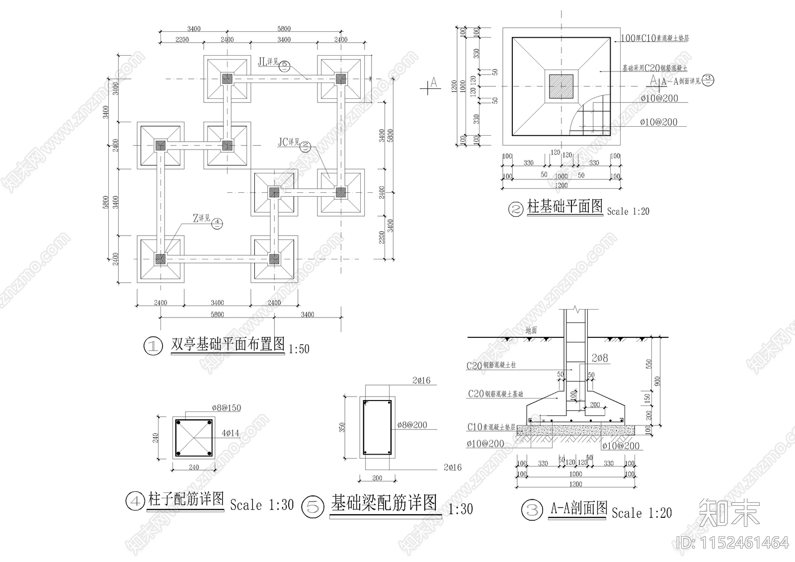 中式双亭大样图cad施工图下载【ID:1152461464】