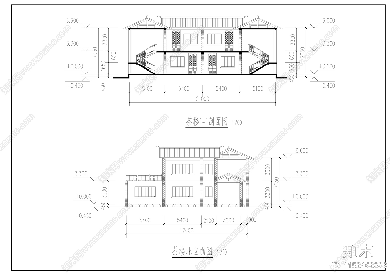新中式民居特色的小茶楼施工图下载【ID:1152462289】