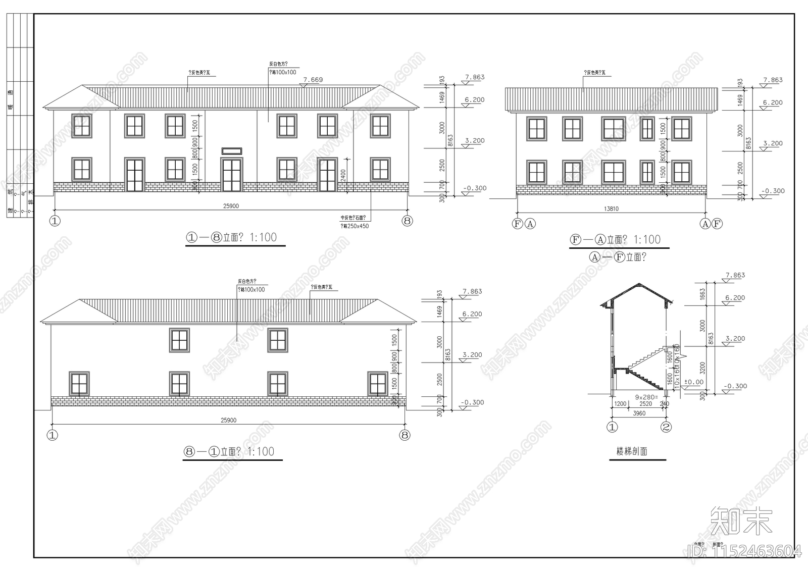 现代广东农村客家民居楼建筑cad施工图下载【ID:1152463604】