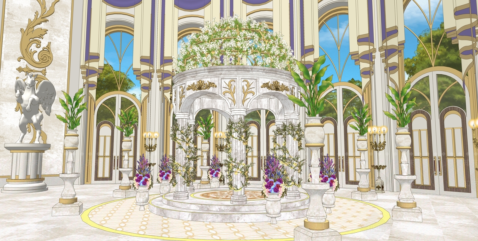 欧式浪漫主厅SU模型下载【ID:1152463816】