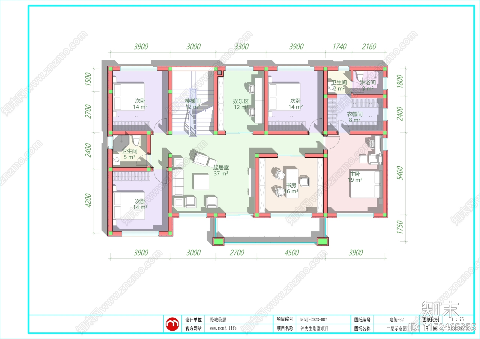 欧式简约二层别墅自建房建筑cad施工图下载【ID:1152465355】