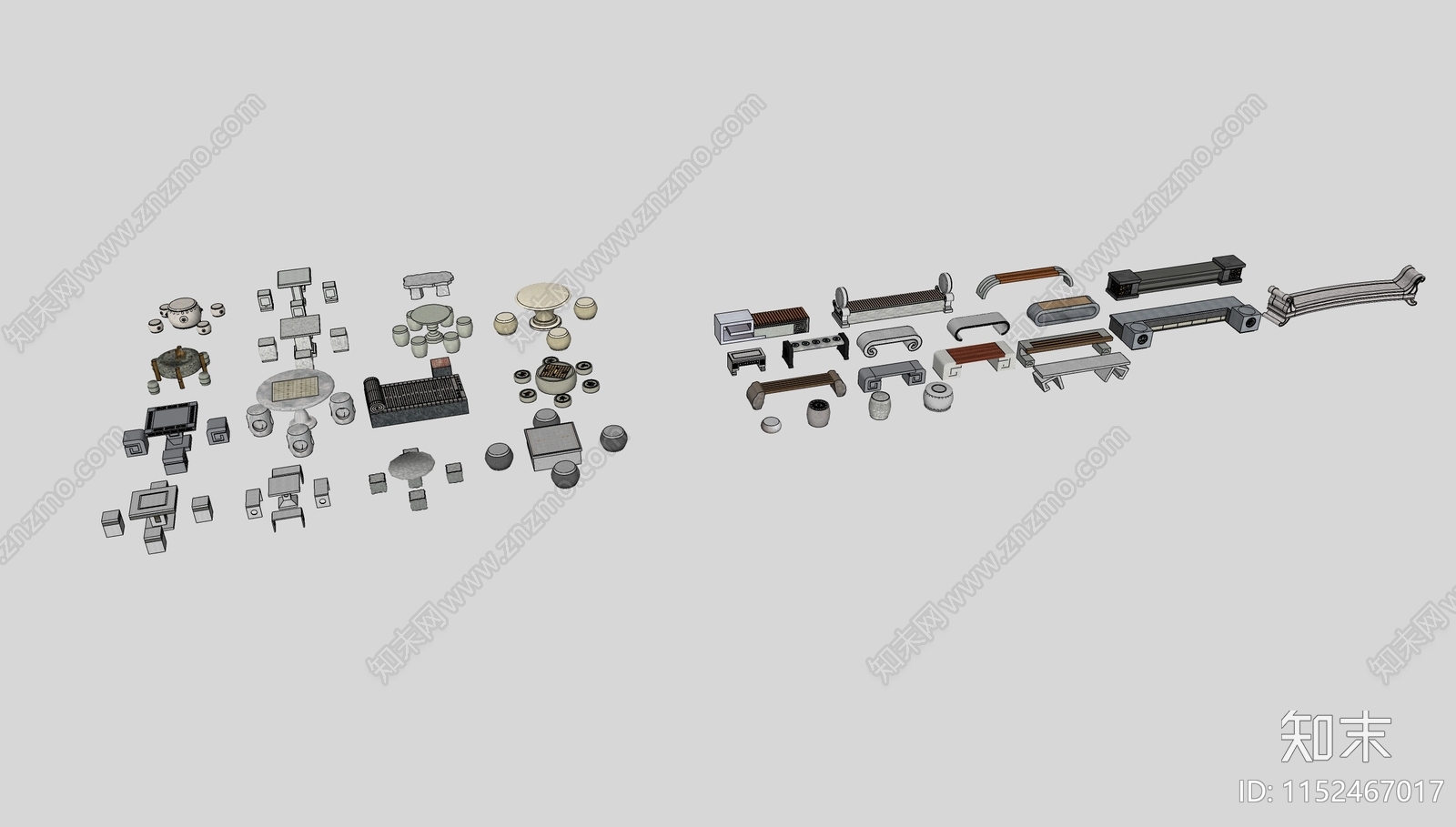 中式户外桌椅组合SU模型下载【ID:1152467017】