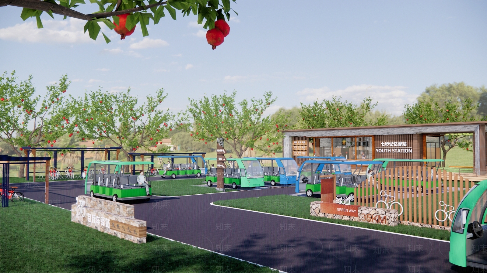 现代观光车停车场SU模型下载【ID:1152467571】