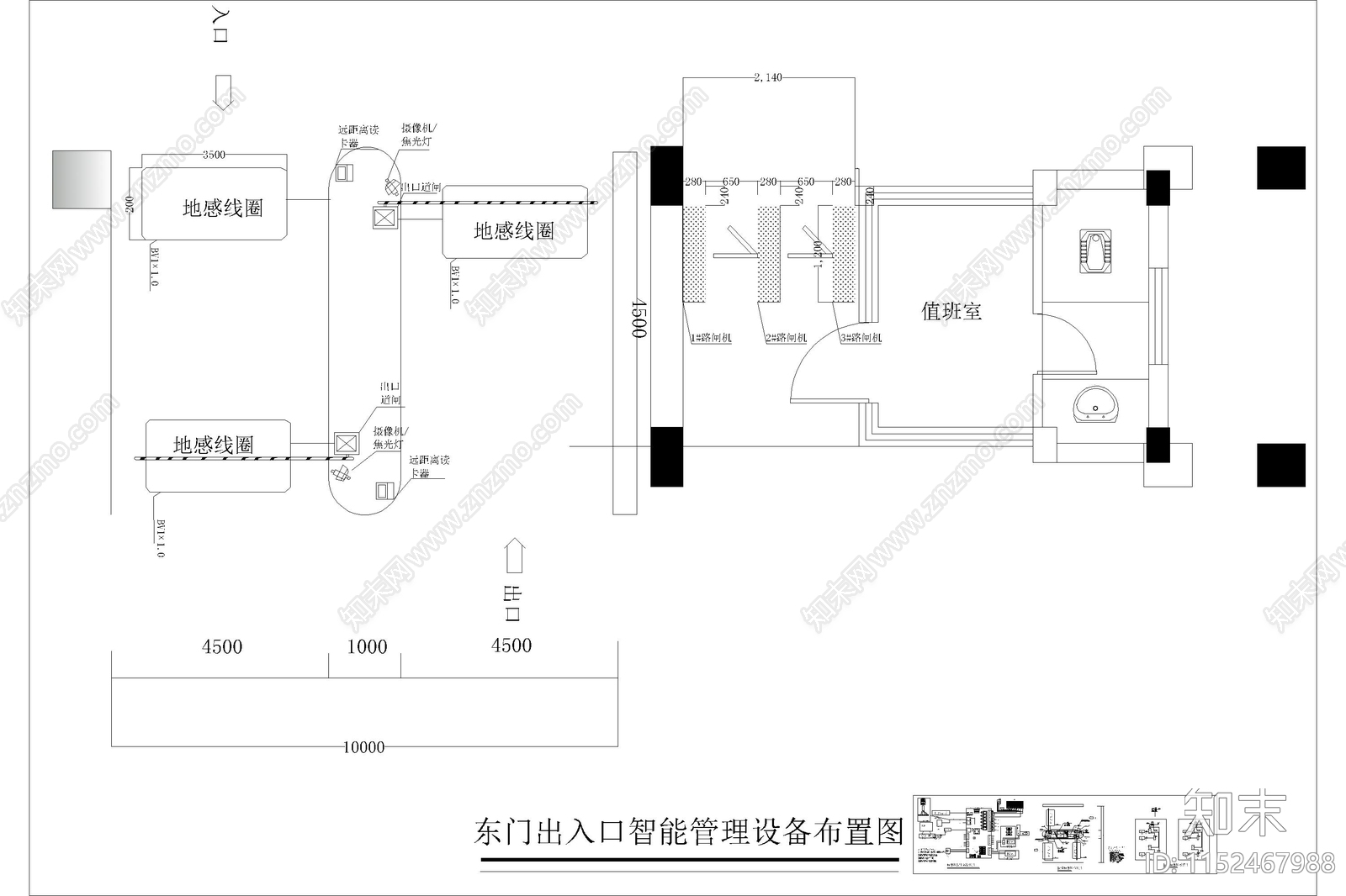 停车场车牌识别人行道闸系统布线图施工图下载【ID:1152467988】