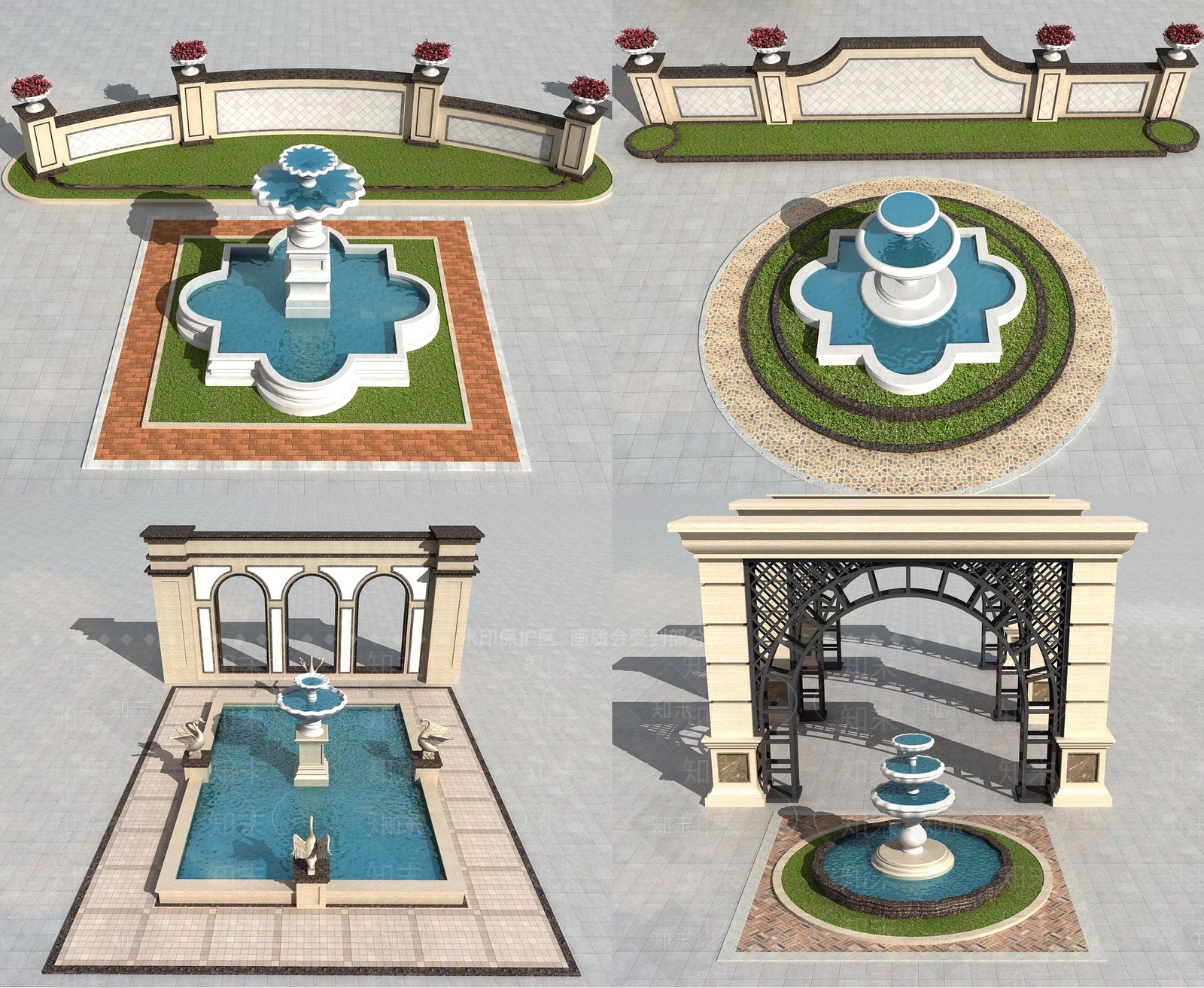 欧式古典景观喷泉3D模型下载【ID:1152470427】