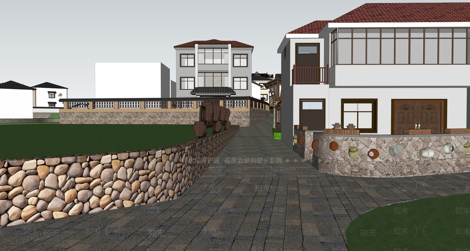 新中式历史古村落庭院SU模型下载【ID:1152470861】