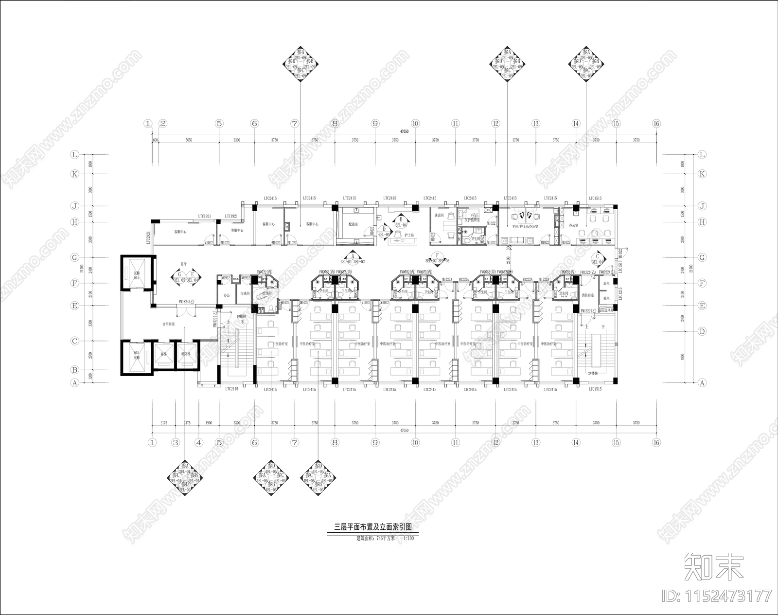 现代简约市康复医院cad施工图下载【ID:1152473177】